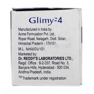 Glimy, Generic Amaryl, Glimepiride 4mg Dr reddys manufacturer