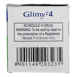 Glimy, Generic Amaryl, Glimepiride 4mg box side view