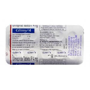 Glimy, Generic Amaryl, Glimepiride 4mg blister pack information