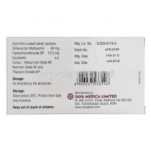 Olmesava H, Benicar HCT, Olmesartan Hydrochlorothiazide 40mg 12.5mg Sava Manufacturer