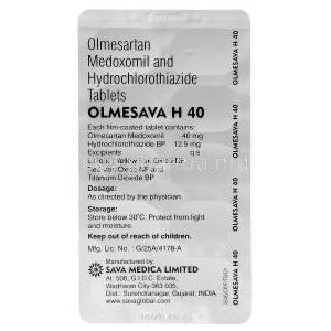 Olmesava H, Benicar HCT, Olmesartan Hydrochlorothiazide 40mg 12.5mg blister pack information