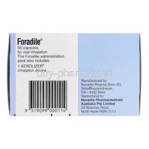 Foradile, Eformoterol Fumarate dihydrate  0.012mcg (Australia) Aerolizer inhalation device