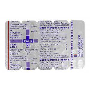 Depin, Generic Adalat, Nifedipine 5mg blister pack information