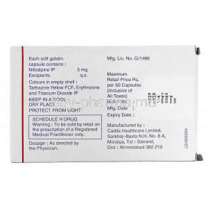 Depin, Generic Adalat, Nifedipine 5mg Cadila Healthcare manufacturer