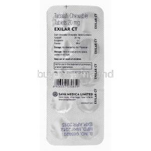 Exilar, Generic Cialis, Tadalafil 20mg Chewable Tablet blister pack information