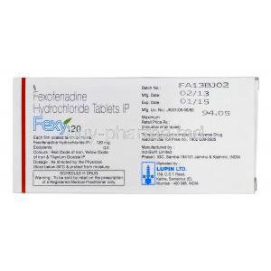 Fexy, Generic Allegra, Fexofenadine 120mg Tablet  Lupin manufacturer
