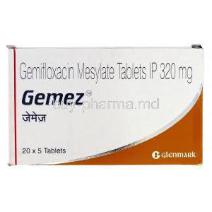 Gemez, Generic  Factive, Gemifloxacin Mesylate 320mg Tablet Box