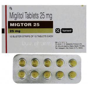 Migtor 25, Generic  Glyset,  Miglitol