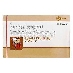 Esaktive D, Esomeprazole Domperidone SR  20mg 30mg Capsule box