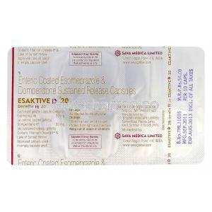 Esaktive D, Esomeprazole Domperidone SR  20mg 30mg Capsule blister pack information