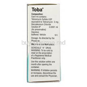 Toba, Tobramycin Ophthalmic Solution 0.3% 5 ml Eye Drop (Sun) box Composition