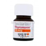 Thyronorm, Thyroxine Sodium Tablets I.P., 25mcg, Abbott, Bottle front presentation