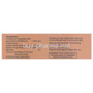 Clincitop, Generic Cleocin-T, Clindamycin Phosphate Gel (Universal) Box Side