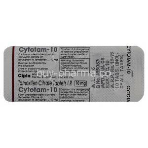 Cytotam, Generic Nolvadex,  Tamoxifen 10 Mg Tablet (Cipla) Blister Pack