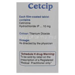 Cetcip, Generic  Zyrtec, Cetirizine 10mg Box Information