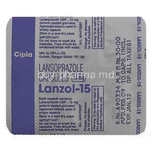 Lanzol, Generic  Prevacid,  Lansoprazole 15 Mg Capsule (Cipla)