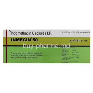 Inmecin, Generic  Indocin,  Indomethacin 50mg Capsule (E.M Pharma) Box