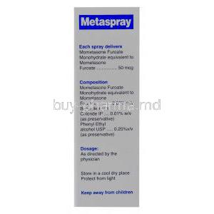 Metaspray, Generic Nasonex, Mometasone Furoate 50mcg 10ml 100mdi Nasal Spray Box Information