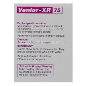 Generic Effexor XR, Venlafaxine 75 mg box warning