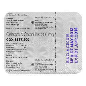 Coxibest-200, Generic Celebrex, Celecoxib 200mg Capsule Strip Information