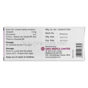 Exilar-5, Generic Cialis, Tadalafil  5mg Sava Medica