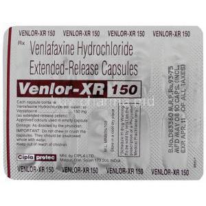 Generic Effexor XR, Venlafaxine  150 mg blister back