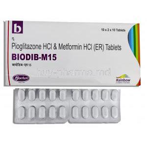 Biodib-M15,  Pioglitazone/  Metformin Tablet and Box (Biochem)