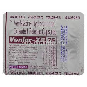 Generic Effexor XR, Venlafaxine  75 mg blister behind