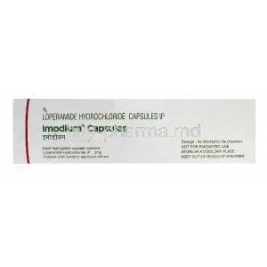 Imodium, Loperamide Hydrochloride 2mg composition
