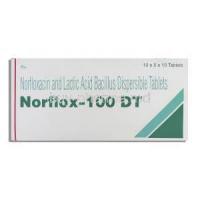 Norflox 100, Norfloxacin 100 mg, Lactic Acid Bacillus box
