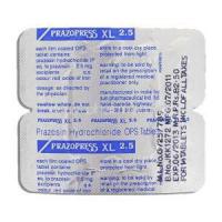 Prazopress XL 2.5, Generic Prazosin, Prazosin Hydrochloride 2.5mg tablet, strip description