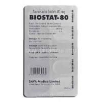 Biostat, Generic Lipitor, Atorvastatin 80 mg tablet strip description