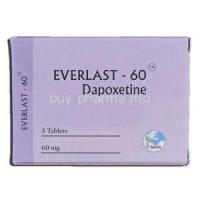 Everlast-60, Generic Priligy, Dapoxetine, 60 mg, Tablet, Box