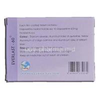 Everlast-60, Generic Priligy, Dapoxetine, 60 mg, Tablet, Box description