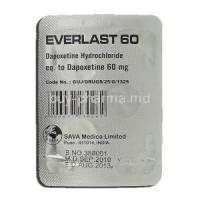 Everlast-60, Generic Priligy, Dapoxetine, 60 mg, Tablet, Strip