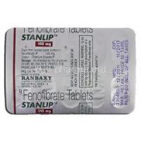 Stanlip, Generic  Tricor, Fenofibrate, 145 mg, Strip description