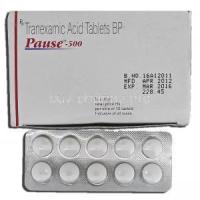 Pause-500, Generic  Cyklokapron, Tranexamic Acid, 500 mg, Tablet