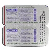 Paliris 3, Generic Invega, Paliperidone ER, 3 mg, Strip description