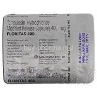 Floritas 400, Generic Flomax, Tamsulosin Hydrochloride, Modified Release, 400 mcg, Strip description