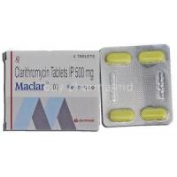 Maclar 500, Generic Biaxin, Clanthromycin, 500mg, Tablet