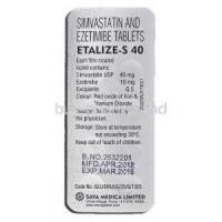 Etalize-S 40, Simvastatin, 40g, Ezetimibe, 10g, Tablet, Strip description