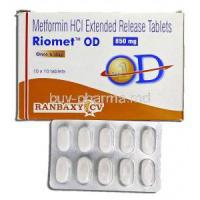 Riomet OD, Metformin ER, 850mg, Tablet, Box and Strip
