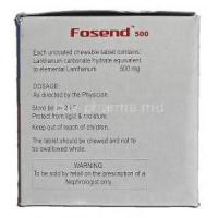 Fosend 500, Lanthanum Carbonate Chewable, 500mg, Box description