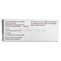 Cephadex-250 DT, Generic Keflex, Cephalexin, 250 mg Box Description