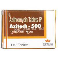 Azitech-500, Generic Zithromax, Azithromycin 500mg, Box