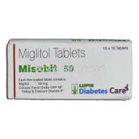 Misobit 50, Generic Glyset, Miglitol 50mg Box description