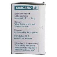 Simcard 5, Generic Zocor, Simvastatin 5mg Box Information