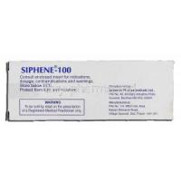 Siphene 100, Generic Clomid, Clomiphene Citrate 100mg, Box description