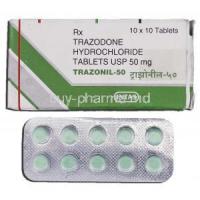 Trazonil 50, Generic Desyrel, Trazodone Hydrochloride 50mg, Tablet