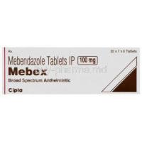 Mebex, Generic Vermox, Mebendazole 100 mg Tablet (Cipla) Box